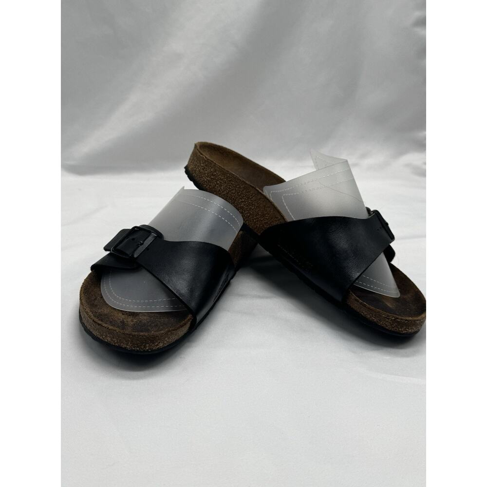 BIRKENSTOCK Sandals Womens Sz 40 Germany Leather Birko-Flor Slides Slip On Black